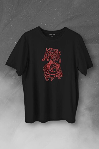 Kendim Seçtim Viking Fenrir Wolf Vikings Wolf Head Street Urban Printed T-Shi...