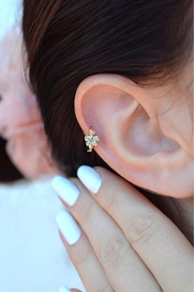 Sacce Scarves&Accessories Zirkon Taşlı Minik Kelebek Helix Piercing Kelebekli Kıkırdak Lob Küpesi Tek Adet