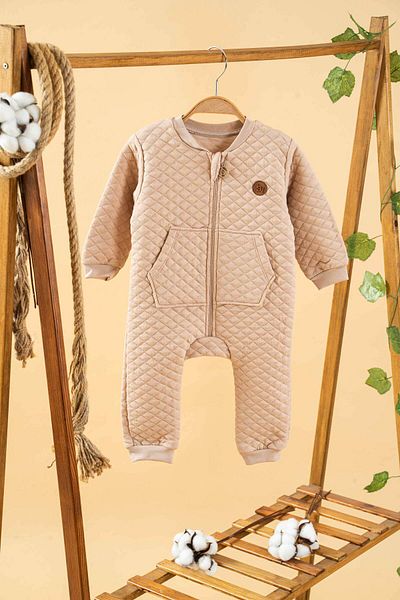 bombe Baby Boys and Girls Quilted Cotton Romper with Pockets and Zipper