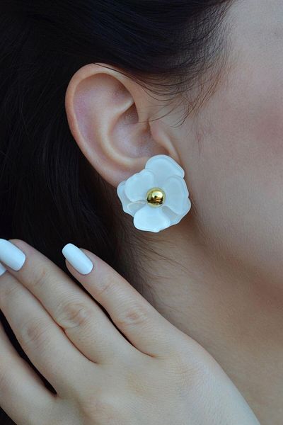 Sacce Scarves&Accessories Flower Patterned White Earrings