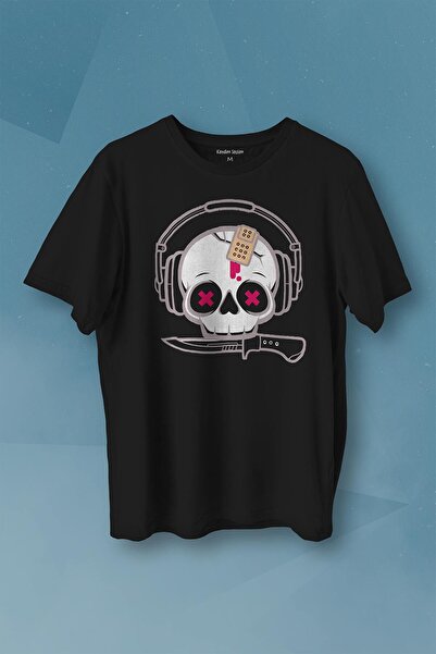 Kendim Seçtim Slušanje muzike Skull Slušalice Nož Flaster Skull Štampano Maji...