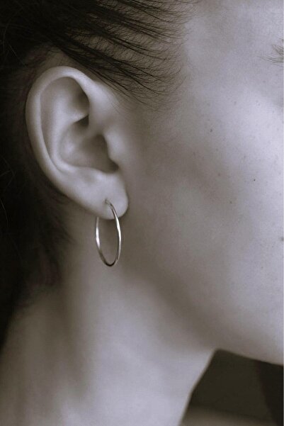 Sacce Scarves&Accessories 26 mm Gri Renk Düz İnce Halka Küpe