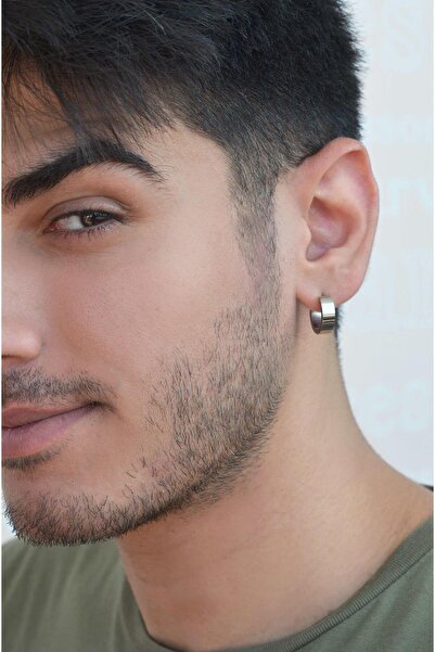 Sacce Scarves&Accessories Men's Steel Hoop Earrings Silver Color