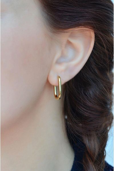 Sacce Scarves&Accessories Gold Colored Steel Oval Hoop Earrings