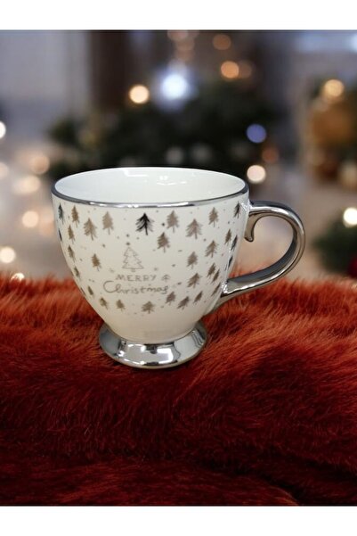 Home Hediyelik Ağaçlar Ve Kar Taneleri Temalı Premium Porselen Kupa Gümüş - B...