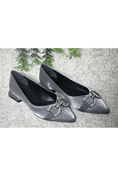 Hanedan Satin Large Stone Buckle Low Thick Heeled Daily Satin Ballerina Shoes