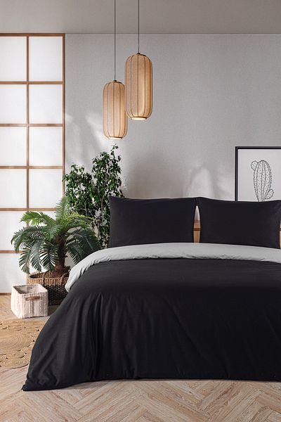 Evim 100% Cotton Akfil Double Sided Duvet Cover Set Double 200X220 cm Black Gray