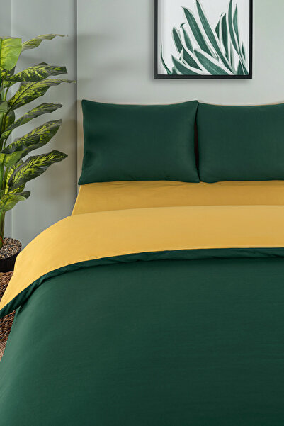 Evim 100% Cotton Akfil Duvet Cover Set 200X220 Cm, Mustard Dark Green