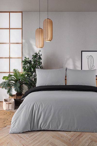 Evim 100% Cotton Akfil Double Sided Duvet Cover Set Double 200X220 cm Black Gray