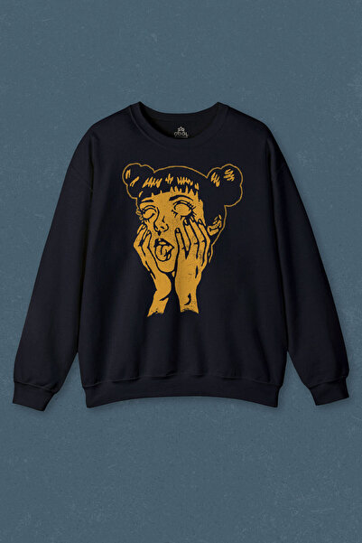 so cool Hanorac Albastru Marin Psyco Manga Gothic Inchis Imprimat Sweat Unisex