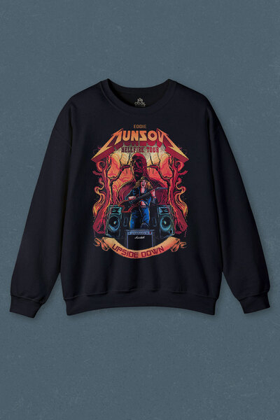 so cool Світшот Lacivert Eddie Munson Hell Fire Club Hellfire Tour Baskılı Unisex Sweat