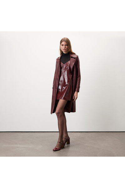 Desa Amayeta Bordo Kadın Deri Elbise