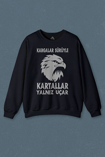 so cool Hanorac bleumarin Eagles Fly Alone with Crows Printed Sweat unisex