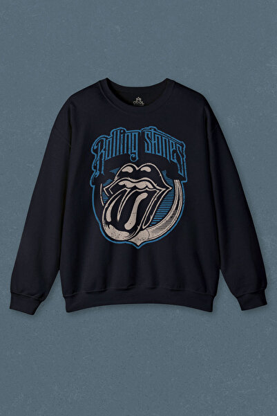 so cool Hanorac bleumarin Rolling Stones Rock Retro 70S 80S Transpirație unisex cu imprimeu muzical