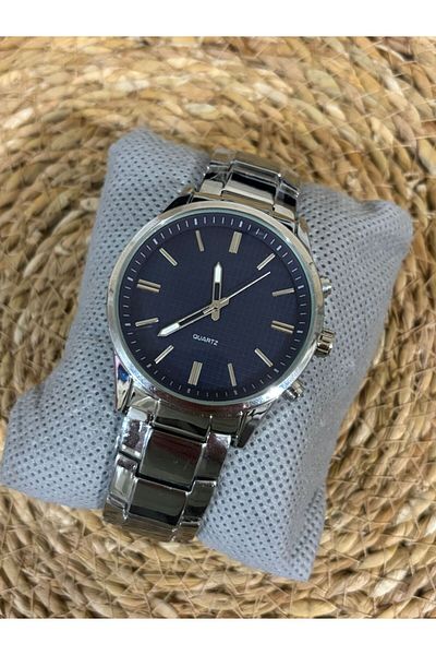 Brality Men's Wristwatch Steel Case (Silver Steel Band) (Navy Blue Dial) - 6024