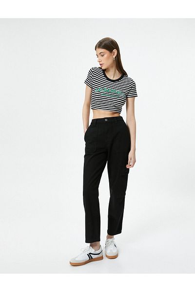 Koton Cotton Cargo Jeans - Short Straight Leg, Pocket, Standard Waist - Eve Jean