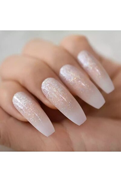 EDA LUXURY BEAUTY 24'lü Doğal Pembe Beyaz Simli Ombre French Takma Tırnak Lük...