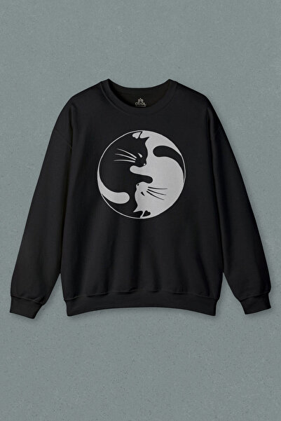 so cool Unisex crna majica Ying Yang crna hipsterska mačka Kara mačka Štampan...