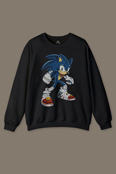 so cool Hanorac negru imprimat Sonic The Hedgehog Boom Cartoon Sonic