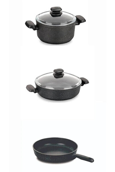 KORKMAZ Granit Indüksiyonlu Tencere Ve Tava Seti 5 Parça 28 Cm Ornella