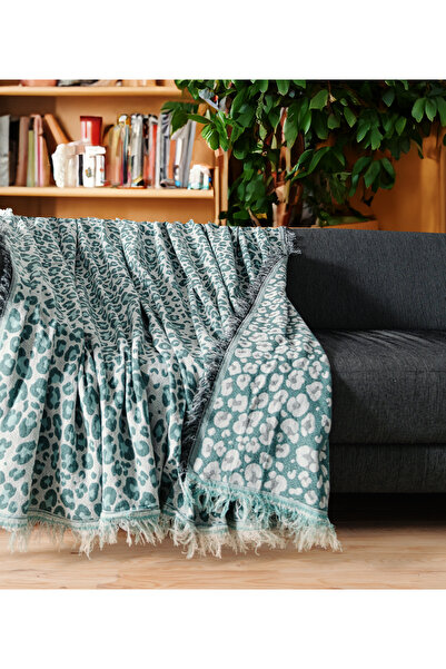 Rell Home %100 Pamuklu Leopar Desenli Lüks Kaymaz Koltuk Örtüsü | Koltuk Şalı | Çok Amaçlı Örtü