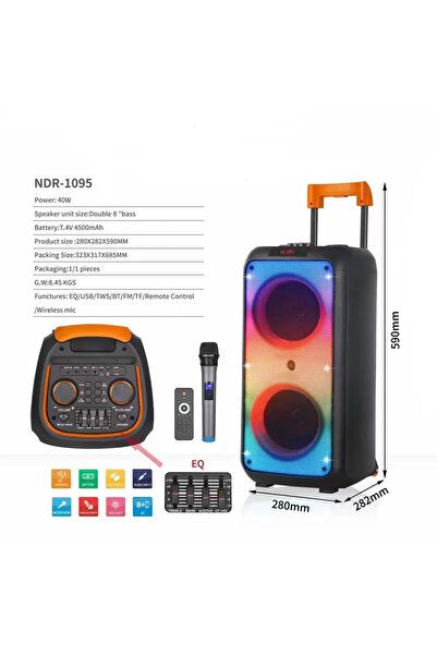 Genel Markalar 1095 Şarjlı Taşınabilir Bluetooth Parti Hoparlörü 2*8 inc Karaoke