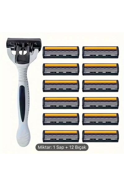 shop Razor Blade/Set - 1 Handle, 12 Head Blade, 3 Layer Stainless Steel, Replaceable Blades