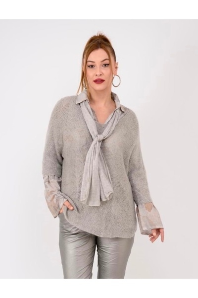 FrillThrill Krem Rengi Yapraklı Çiçek Desen Gömlekli bluz