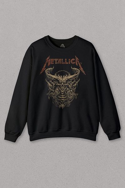 so cool Unisex Sweatshirt Metallica Wrap Monster Skull Vintage Horror Black Printed Sweat