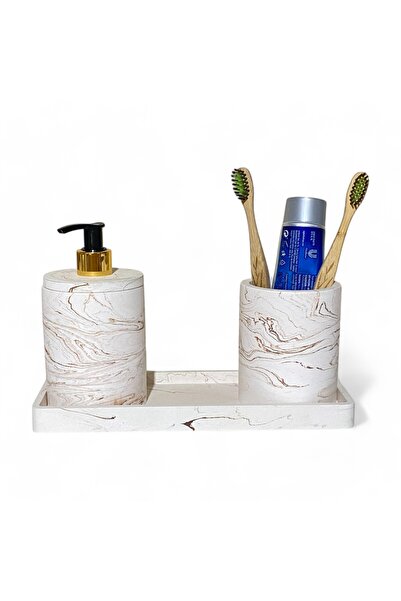Chiko Mall Σετ αξεσουάρ μπάνιου από μπετόν με μοτίβο από μάρμαρο πολυτελείας (3 τεμάχια)