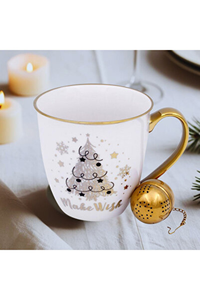 Home Hediyelik Ağaç Desenli Premium Seramik Kupa & Metal Sarkaç Filtre Gold -...