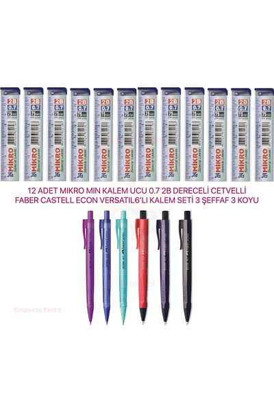 Faber Castell Set of 6 Versatil Pencils - 3 Dark, 3 Clear, Micro 12-Piece Min Pencil Nib, 07 Nib 2B with Graduated Ruler