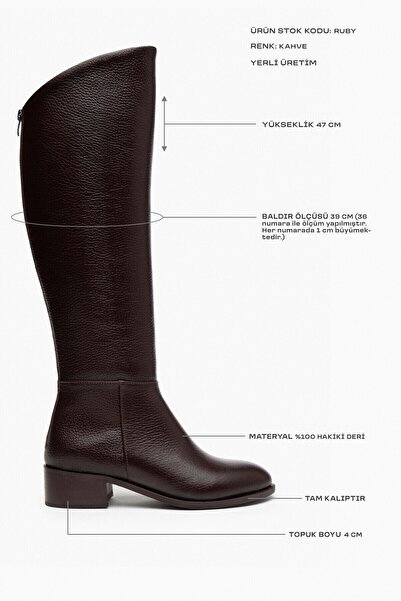 NİŞANTAŞI SHOES Γυναικείες μπότες με τακούνι Ruby Brown από γνήσιο δέρμα με στρογγυλή μύτη