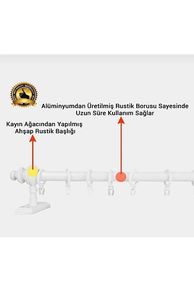 Emsal White Rail Wooden Rustic Curtain Hanger - Rustic Tube 300 cm