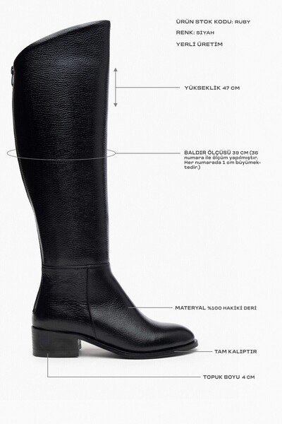 NİŞANTAŞI SHOES Black Ruby din piele naturală - Cizme cu toc pentru femei cu vârful tocit