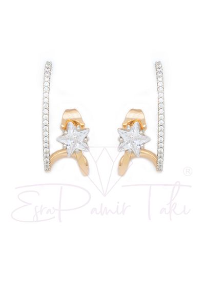 Esra Pamir Rose Gold Color Earrings with Zircon Stones