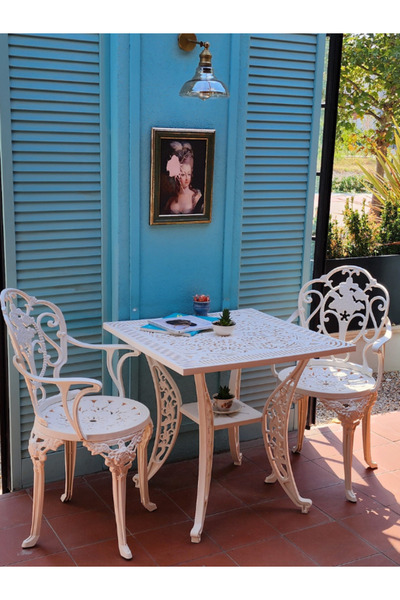 IVF Isparta Model Ferforje Görünümlü Plastik Kare Masa ve 2 ad Sandalye Takım...