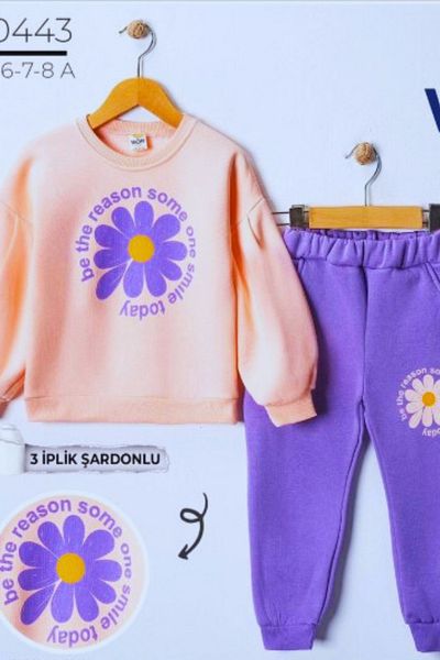 Nisankids 5-8 Years Old Girl's Tracksuit Set - Bottom-Top Raster, 100% Cotton