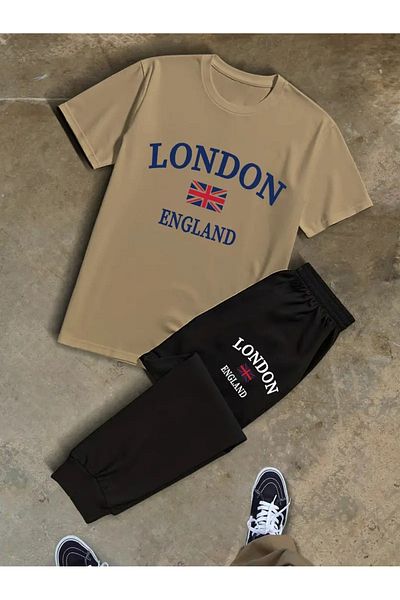 FULL TOLERANCE Ανδρικό σετ φόρμας με ελαστικό πόδι LONDON ENGLAND με στάμπα από βαμβακερό μπλουζάκι