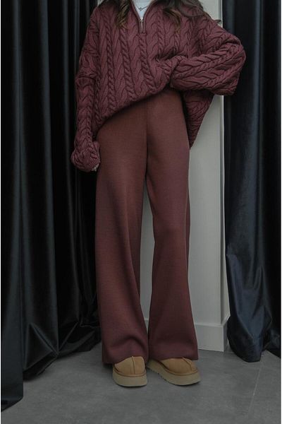 Havoş Plum Wide Leg Knitwear Trousers