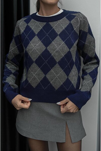 Havoş Antrasit Lacivert Haley Baklava Desenli Kazak