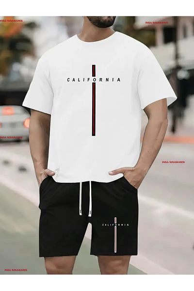 FULL TOLERANCE Σετ σορτς μπλουζάκι Unisex California με στάμπα βαμβακερό κοντομάνικο με στρογγυλή λαιμόκοψη
