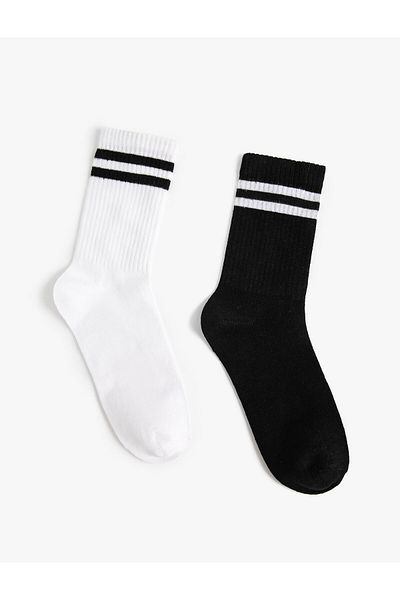 Koton College Socks Set of 2 Stripe Patterned Multicolor