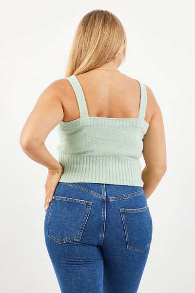 Los Angeles Atelier by & Other Stories Women Square Neck Sleeveless Textured Tank Top, Green