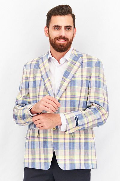 Club Room Men Regular Fit Solid Formal Blazer, Yellow Combo