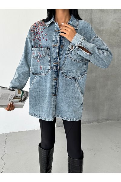 SOLİS MODA Jachetă de blugi de damă brodata
