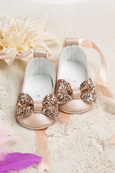Beybium Stoned and Salmon Genuine Leather Baby Girl Ballerinas