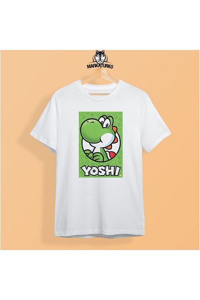 MarkaTurko Tricou unisex din bumbac pieptănat cu design special alb imprimat Yoshi 706-b4