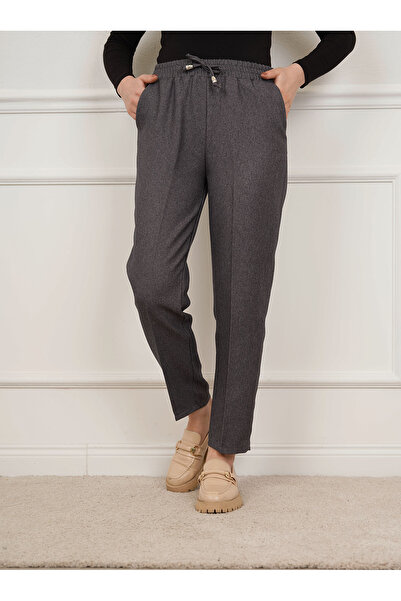 MLS Design Kadın Antrasit Beli Lastikli Yün Efekt Havuç Pantolon
