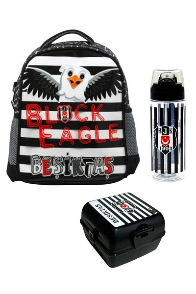 Beşiktaş Комплект канцеларски материали с лиценз Black Eagle Kindergarten - бутилка за вода 500 мл и кутия за обяд